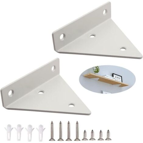 royaluxe -2 Pièces Supports D'étagère, Support Étagère Mural en Métal, Supports Tablette Flottante, Triangle Support Invisible Etagere avec Vis, pour Déco Salon, Chambre, Salle de Bain (Blanc)