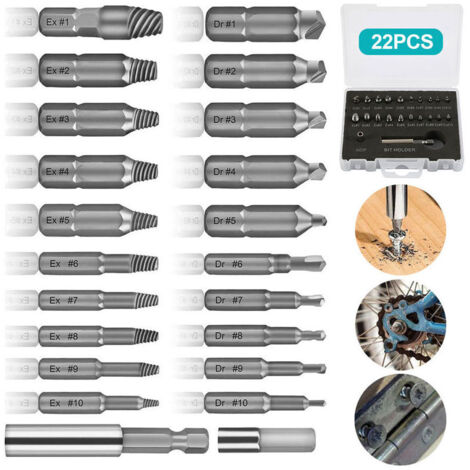 royaluxe -22 Pcs Endommagé Vis Extracts, Extracts de Vis à Mèches de Polissage Séparée et d'Extraction pour Boulons ou Vis Endommagés, 2-12mm,avec porte-embout magnétique et adaptat de douille,