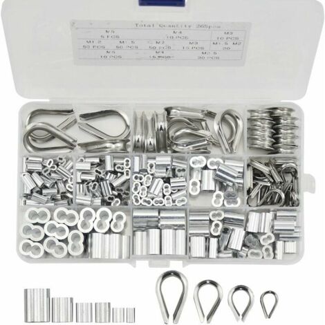 royaluxe -265Pcs Manchons de Sertissage + Cosses en Acier Inoxydable pour Câble en Aluminium Manchon De Boucle De Sertissage Pour Les Cables——,