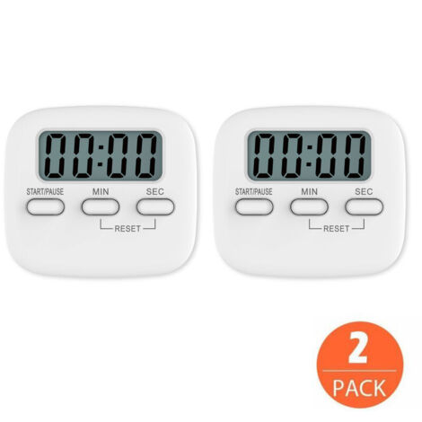 royaluxe - 2PCS Minuteur de cuisine magnétique avec grand écran LCD avec chronomètre, alarme sonore et compte à rebours, blanc