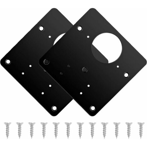 royaluxe- 2Pcs plaques de réparation de charnière d'armoire, supports de réparation de charnière avec trou et vis de fixation, en acier inoxydable pour porte de placard et meubles en bois，Fonepro Noir