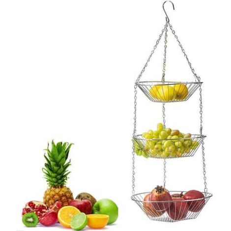 royaluxe - 3 Couches Fruits Légumes Suspendus Cuisine Organisateur - Panier Accessoires - Ménagers Pliable Cuisine Cintre De Stockage - argent