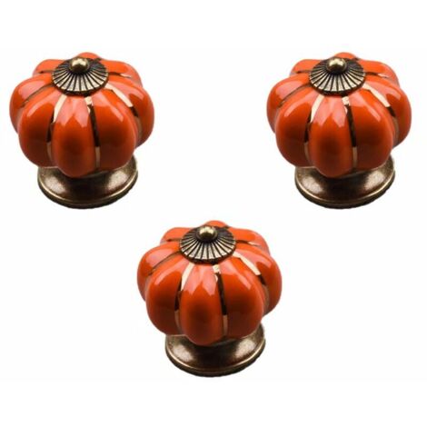 royaluxe - 3 Pcs Boutons Vintage De Citrouille En Céramique 40x40mm(Diamètre x Hauteur) , Poignee De Meuble Antique, Boutons De Portes Tiroirs Poignée De Traction Avec Vis Pour Cuisine Placard, Commod