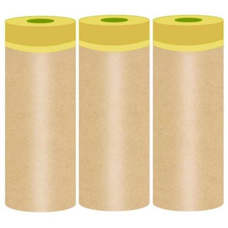 royaluxe - 3 rouleaux papier masquage 0,15×15 m avec ruban adhésif prédécoupé, protection peinture pour cadres, plinthes, meubles et carrosserie auto
