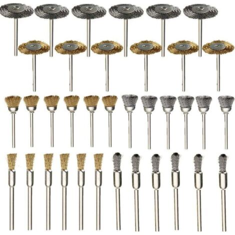 royaluxe - 36 Pièces Brosses Métalliques, Brosses de Polissage Métalliques avec Tailles Différentes, Fil D'acier Roue Brosses de Nettoyage, Mini Outils Rotatifs Accessoire,