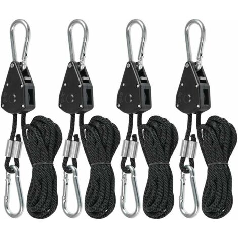 royaluxe -4 Pcs Cordes à cliquet avec Crochets pour Lampe ou Plantes, Corde de Crochet Réglable 240cm de long (2 Paire),