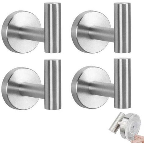 royaluxe - 4 pièces de crochets muraux en acier inoxydable, patères à ventouse, pas besoin de percer des trous, capacité de charge 12 kg, argent