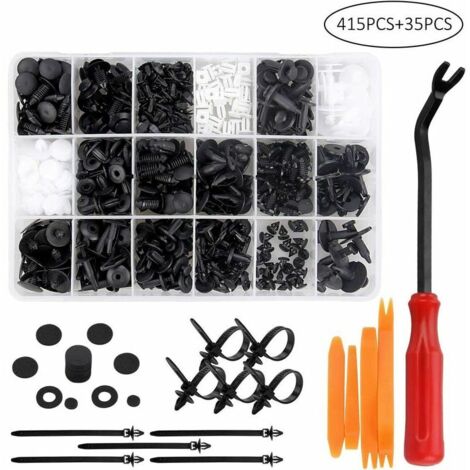 royaluxe - 415 clips de rivet en plastique, attache de protection de rivet en plastique, clips de voiture universels noirs et blancs avec boîte de rangement et outil d'installation