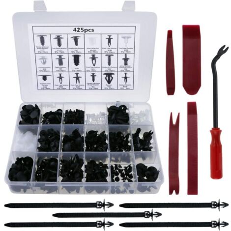 royaluxe -425Pcs Rivet Clips Plastique Rivet Universel Nylon Noir Clips, Rivets Plastiques Fixation De Protection Universel Pour Auto Voitures, Avec Pince De Retrait Et Outil Installation