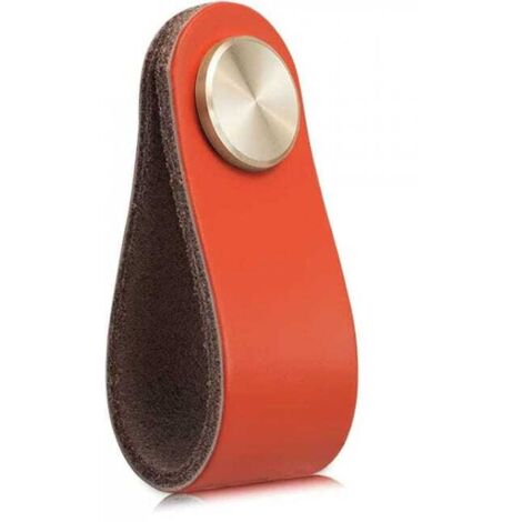 royaluxe - 4pcs Poignée Meuble Cuir, Bouton Porte Placard Poignee Cuir Bouton de Tiroir, Poignee de Meuble Vintage pour Armoires, Commode(Orange, Monotrou)