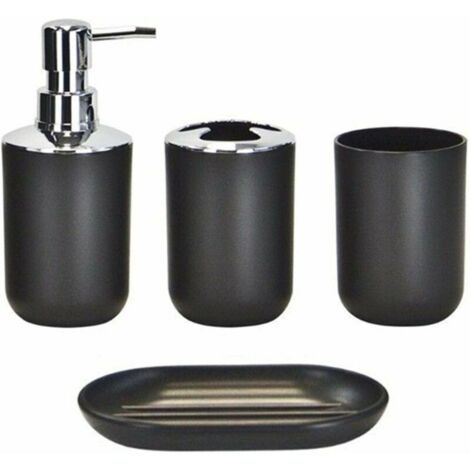 royaluxe -4pcs Salle de Bain Accessoires Set Porte Brosse à Dent Bain Toilette Brosse Brosses à Dents Tasse Cadeau Maison Plat Verre - Noir, Free Size，
