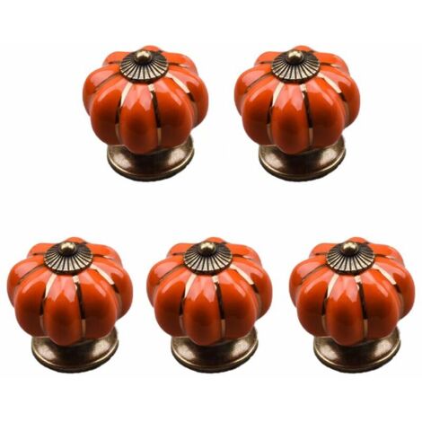 royaluxe - 5 Pcs Boutons Vintage De Citrouille En Céramique 40x40mm(Diamètre x Hauteur) , Poignee De Meuble Antique, Boutons De Portes Tiroirs Poignée De Traction Avec Vis Pour Cuisine Placard, Commod