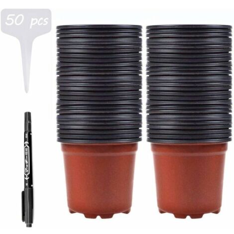 royaluxe -50 PCS Plantes en Plastique/Pots de Fleurs 10 CM Plateau de Semences Pépinière Pépinière Pots et 50 PCS Plantes Tags & Marqueur Stylo pour Jardinier