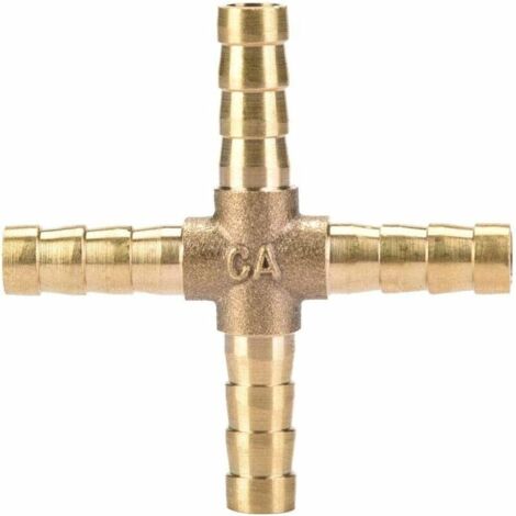 royaluxe - 5pcs 4-way en laiton tuyau colleur, connecteur barbelé croix air eau huile gaz combustible 6mm,
