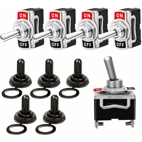 royaluxe -5Pcs Professionnel Voiture Commutat à Levier avec Capuchon Etanche, ON-OFF 2 Positions 2 Broches SPST Métal Interrupt Bascule, pour Bateau Auto Camion –– 20A 125VAC / 15A 250VAC