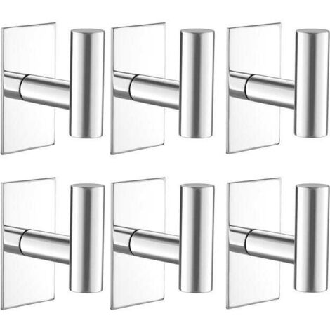 royaluxe - 6 PCS Crochets muraux pour manteau et serviette, crochets de porte auto-adhésifs à coller, crochets muraux pour douche, salle de bain, cuisine, argent