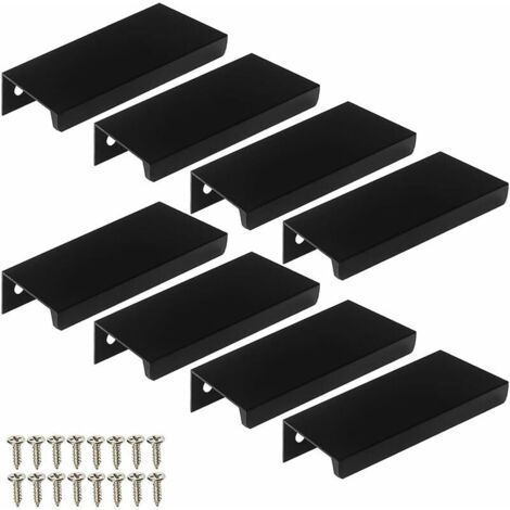 royaluxe - 8 PCS Poignées d'armoire Invisibles Poignée Tiroir Acier Inoxydable Poignées Modernes Carrée Meubles Poignee de Meuble Cuisine pour Bureaux, Tiroirs, Armoires, Placard Noir