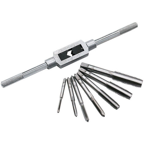 royaluxe -8 pieces filetage metrique Machine main vis filetage tarauds ensemble M3 M4 M5 M6 M8 M10 M12 avec 1 pieces cle a molette reglable 1/16-1/2 ''