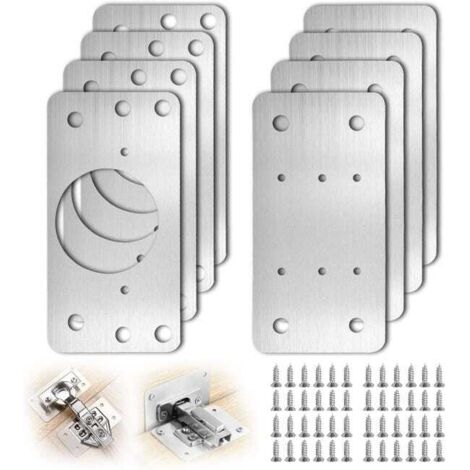 royaluxe - 8 Pièces Plaques de Réparation de Charnière Armoire Supports Réparation Plaques en Acier Inoxydable Plaques de Réparation de Porte Armoire de Cuisine