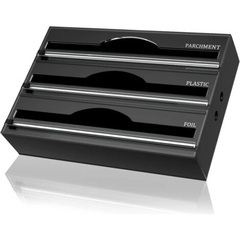 royaluxe -Acrylique Distributeur Papier Aluminium/Film Alimentaire avec Coupe,Distributeur D'Organisateur d'emballage en Papier Parchemin en Aluminium pour Tiroir De Cuisine, 3 Fentes （Noir）-