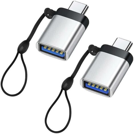 royaluxe -Adaptateur USB C vers USB 3.0 (Pack de 2), Adaptateur USB C Mâle vers USB 3.0 Femelle Compatible avec Téléphone, Ordinateur Portable, PC (Argent)