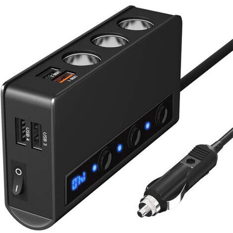 royaluxe -Allume-cigare de voiture un à trois avec interrupteur 4usb 180W, haute puissance qc3.0, chargeur de voiture à charge rapide