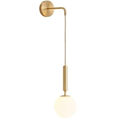 royaluxe -Applique murale moderne en forme de boule de verre E27, applique murale d'intérieur minimaliste nordique pour chambre à coucher, salon, couloir, éclairage de nuit (laiton blanc)