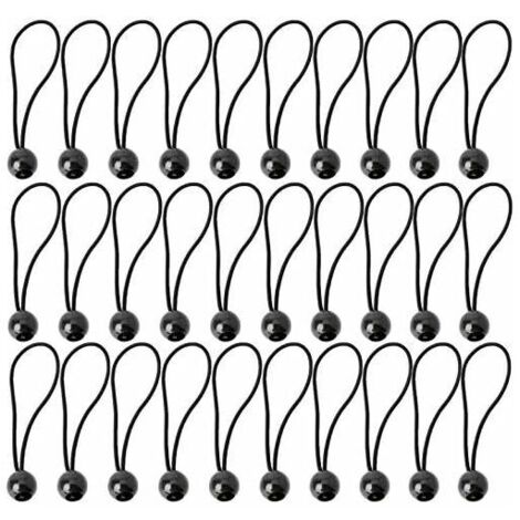 royaluxe -Attaches élastiques en 30 pièces, attaches en caoutchouc avec boules élastiques pour tentes, bannières, drapeaux, camping, pavillons (noir)