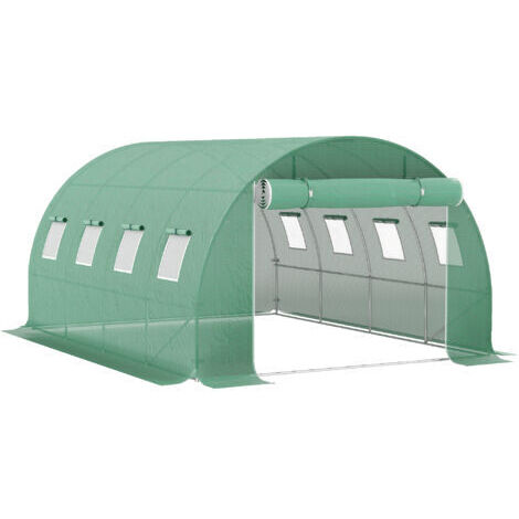 royaluxe -Bâche de rechange serre tunnel 12 m² 4 x 3 x 2 m PE anti-UV imperméable 8 fenêtres + porte enroulable zippée vert