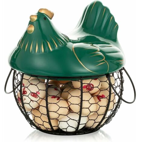 royaluxe - Boite a Aeuf Panier Metal avec Poignées et Couvercle en Céramique Grand Rangement Oeuf en Fil Noir un Joli Récipient en Maille Stockage D'oignons en Fruits Décoration pour Cuisine Poulet Ve