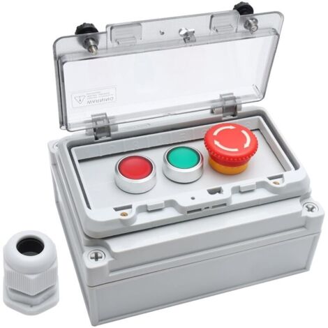 royaluxe -Boîte à boutons-poussoirs Rouge d'urgence + Vert Rouge Arrêt momentané Bouton-poussoir avec couvercle de protection IP67 Extéri Étanche Interrupt de fonctionnement infaillible Boîte de commu