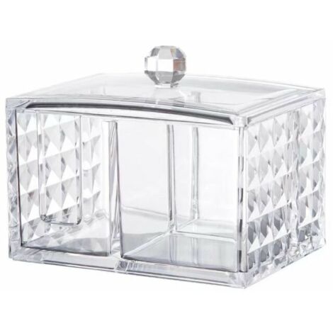 royaluxe - Boite Rangement Coton Maquillage Boite pour Coton Pad Organiseur Swab Support Acrylique Cosmétique Boîte de Rangement avec Couvercle, Cube,