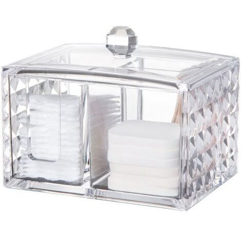 royaluxe - Boite Rangement Coton Maquillage Boite pour Coton Pad Organiseur Swab Support Acrylique Cosmétique Boîte de Rangement avec Couvercle, Cube,