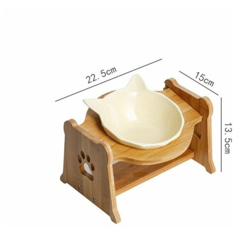 royaluxe - Bol pour chat - bol d'alimentation - bois de bambou - convient aux chiens et chats de petite et moyenne taille - Bol Simple Oreille de Chat + Cadre en Bois de Bambou - Jaune Pur