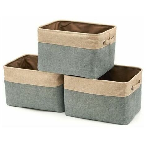 royaluxe -Bote de Rangement Pliable en Coton de Jute avec Poignée, Panier é Linge, Meuble de Rangement pour Armoire, Dressing, Penderie �C Lot de 3, Gris et Beige