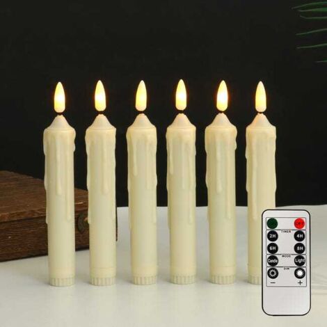 royaluxe - Bougies coniques sans flamme de 16,8 cm avec télécommande, à piles, flamme vacillante 3D, bâtonnets LED de sécurité, beige, lot de 6