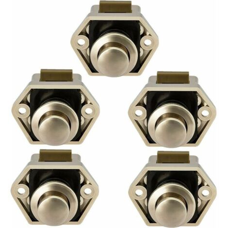 royaluxe - Bouton Poussoir Camping Car - Loquet Serrure Bouton Fermeture Porte Placard pour RV Caravane de Moteur 5 pièces (Nickel)