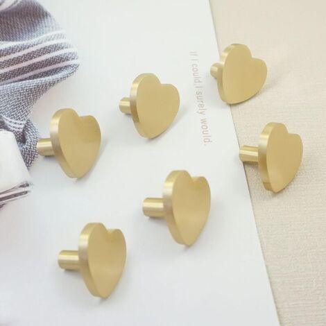 royaluxe -Boutons de tiroir en laiton massif, bouton d'armoire en forme de cœur doré, boutons d'armoire en forme de cœur, quincaillerie de meubles (6, cœur en laiton)