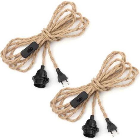 royaluxe - Câble en lin de 4,5 m avec douille E27 et interrupteur pour lampes DIY (sans ampoule) 2 pièces