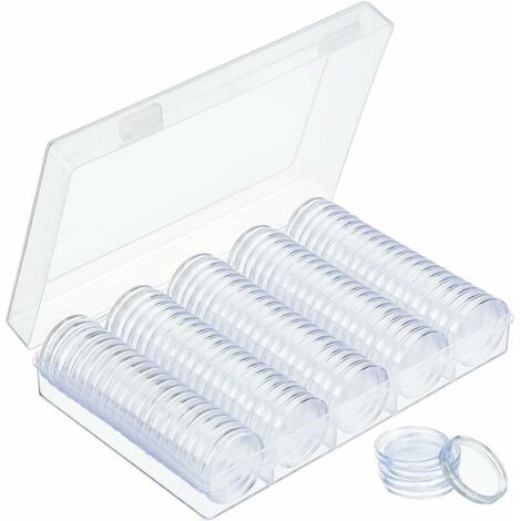 royaluxe - Capsules de Monnaie 30mm Capsules de Pièces en Plastique Rondes Capsules à Monnaie avec Boîte d'Organisateur de Stockage pour Collecte de Pièce de Monnaie 100 Pièces