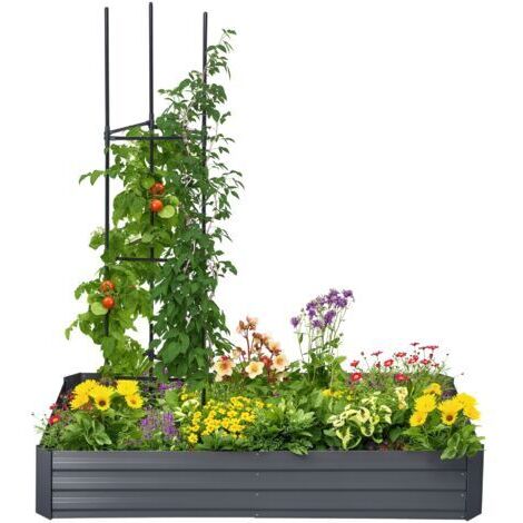royaluxe -Carré potager jardinière rectangulaire en métal avec tuteurs pour tomates et plantes grimpantes 180 x 90 x 29,5 cm