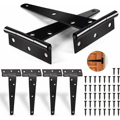 royaluxe- Charnières en T 6 PCS, Robuste Noirs Charnières, Charnière Porte Lourde Capacité de poids 25kg, Charnières Pliables avec 42PCS de vis Charnières Robustes pour Portes,Fenêtres,Abris de Jardin