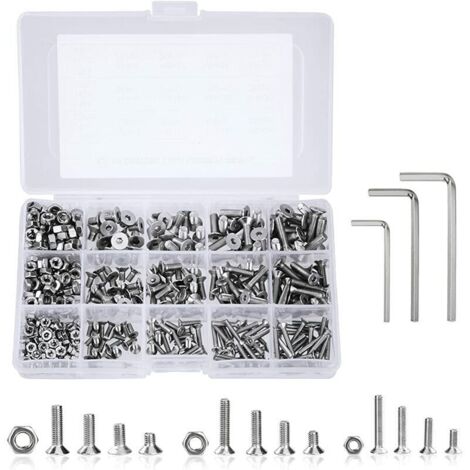 royaluxe -Coffrets Boulons et Écrous M3 M4 M5 Vis en Acier Inoxydable Bouton Tête Hexagonale Socket Assortiment Kit avec Boîte de Rangement Épaisse 440 Pièces
