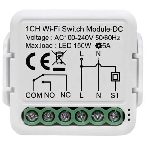 royaluxe -Contact sec module de commutation de relais wifi, 1 canal DC 12 / 24V AC 100-240V, fonctionne avec Alexa Google Home