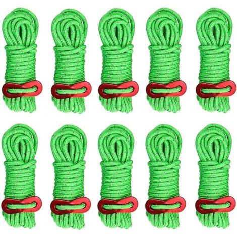 royaluxe -Corde extensible 10 pcs Corde réfléchissante pour mâts de tente, corde légère de 4 mm pour tends à billes pour tentes, camping, gazebos, rideaux, corde de guidage de 4 m pour tentes avec ten