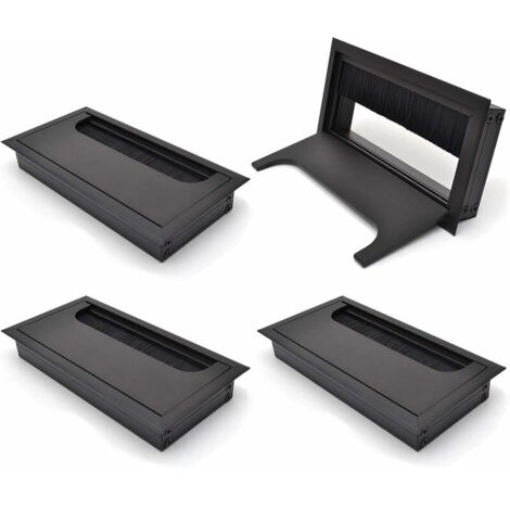 royaluxe - Couvercle Passe Câbles Fil Carrée 80x 160mm pour Encastrer sur Table de Bureau Organisateur de Cables pour Meuble Aluminium Noir Anodisé Passage de Câble Cache-Câble Lot de 4