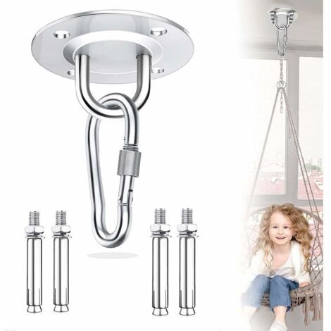 royaluxe - Crochet Plafond Suspension Utilisation 304 Acier Inoxydable Capacité de Charge de 500 Kg Fixation pour Fauteuil Suspendu dans Poutre pour Balançoire Hamac Sac de Frappe Yoga (Argent)——,