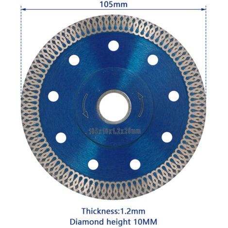 royaluxe -Disque de coupe en diamant 105 x 20 x 10 mm pour scie circulaire, lame de meuleuse Pour Porcelaine Ceramique Marbre Granit Brique Pierre Bleu
