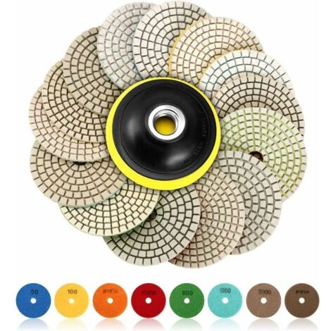 royaluxe -Disque de Polissage Diamant, 15 Pcs 4 pouces (100mm Diamant Polissage Pads,Tampons de Polissage Béton, Granit Marbre Polissage avec Pads, 50-6000 pour Machine à polir Machine de polissage