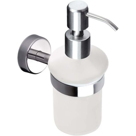 royaluxe - Distributeur de savon liquide et support, verre dépoli, montage mural, finition polie en acier inoxydable